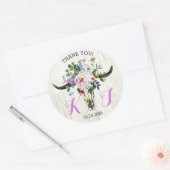 Boho Chic Floral Longhorn Skull Bruiloft Label (Envelop)