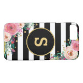 Boho Chic Floral Monogram Black Gold iPhone 7 Hoes (Achterkant (Horizontaal))