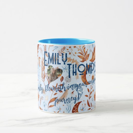 Boho chic floral moon with copper and blue leaves mok (Midden)