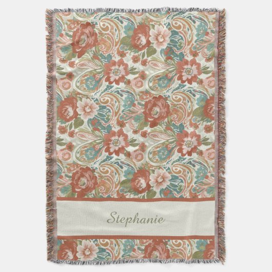 Boho Chic Floral Paisley Pattern Throw Blanket Deken (Voorkant Verticaal)