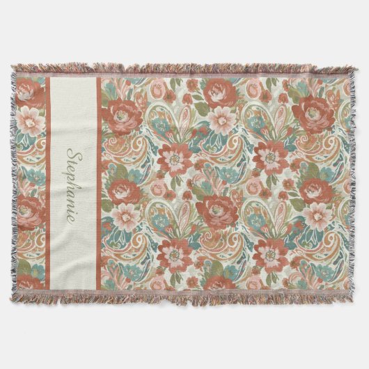 Boho Chic Floral Paisley Pattern Throw Blanket Deken (Voorkant)