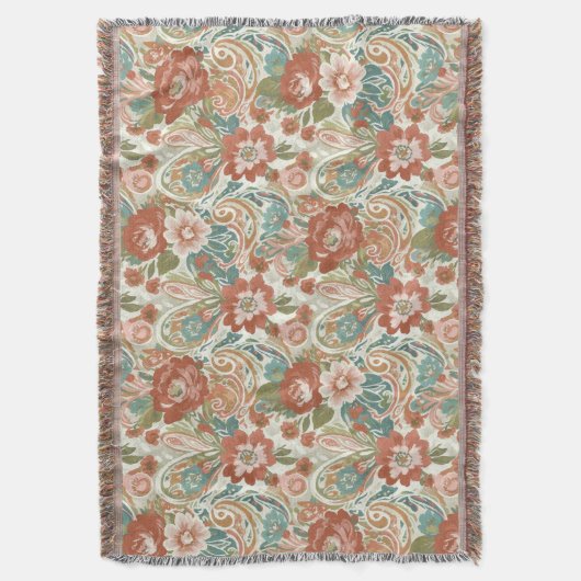 Boho Chic Floral Paisley Pattern Throw Blanket Deken (Voorkant Verticaal)
