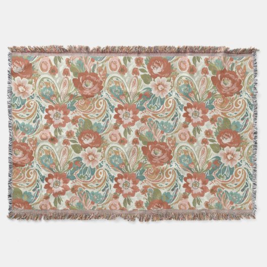 Boho Chic Floral Paisley Pattern Throw Blanket Deken (Voorkant)