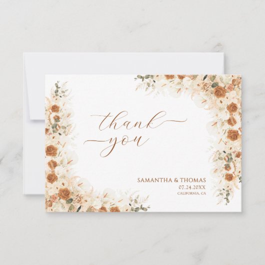 Boho Chic Floral Pampas Grass Wedding Bedankt (Voorkant)