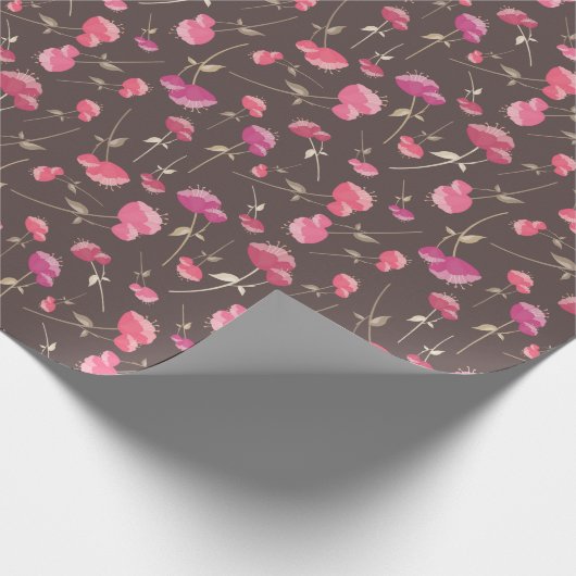 Boho Chic Floral Pattern in Pink en Brown Cadeaupapier (Hoek)
