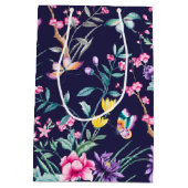 Boho Chic Floral Pattern | Navy Blue Moederdag Medium Cadeauzakje (Achterkant)