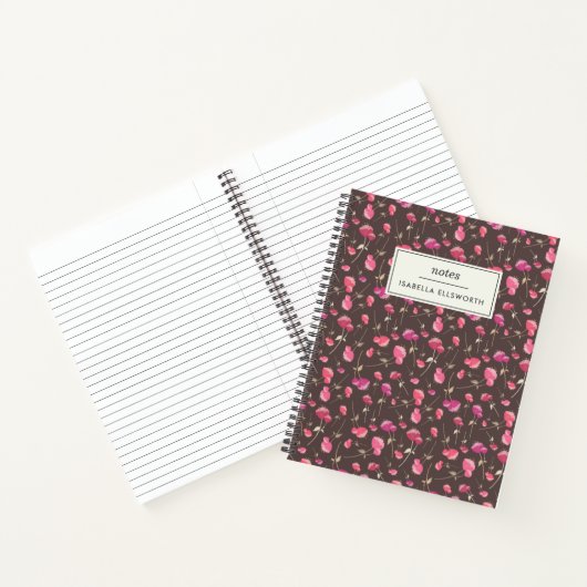 Boho Chic Floral Pattern Pink Brown gepersonalisee Notitieboek (Binnen)