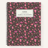 Boho Chic Floral Pattern Pink Brown gepersonalisee Notitieboek (Voorkant)
