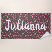 Boho Chic Floral Pattern Pink Brown gepersonalisee Strandlaken (Voorkant)