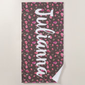 Boho Chic Floral Pattern Pink Brown gepersonalisee Strandlaken (Voorkant)