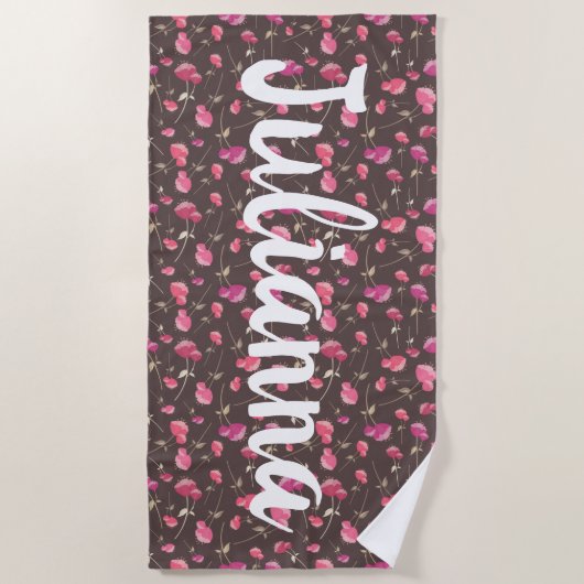 Boho Chic Floral Pattern Pink Brown gepersonalisee Strandlaken (Voorkant)