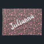 Boho Chic Floral Pattern Pink Brown gepersonalisee Theedoek<br><div class="desc">Boho Chic Floral Pattern in Pink and Brown Personalized Kitchen Towel</div>