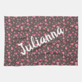 Boho Chic Floral Pattern Pink Brown gepersonalisee Theedoek (Horizontaal)