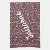 Boho Chic Floral Pattern Pink Brown gepersonalisee Theedoek (Verticaal)