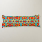 Boho Chic Floral Pattern - Turquoise Oranje Red Lichaamskussen (Achterkant)