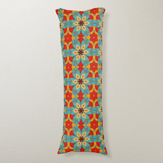 Boho Chic Floral Pattern - Turquoise Oranje Red Lichaamskussen (Voorkant Verticaal)