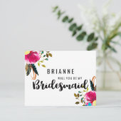 Boho Chic Floral Pink, jij wordt mijn bruidsmeisje Kaart (Staand voorkant)