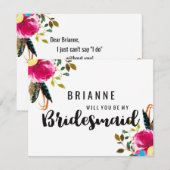 Boho Chic Floral Pink, jij wordt mijn bruidsmeisje Kaart (Voorkant / Achterkant)