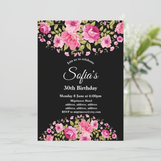 boho chic floral verjaardagsfeest uitnodiging (Staand voorkant)