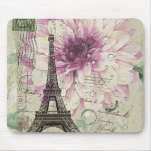 Boho Chic floral Vintage Paris Eiffel Tower Muismat