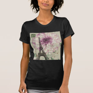 Boho Chic floral Vintage Paris Eiffel Tower T-shirt