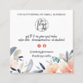 Boho chic floral waterverf order bedankt vierkante visitekaartje (Achterkant)