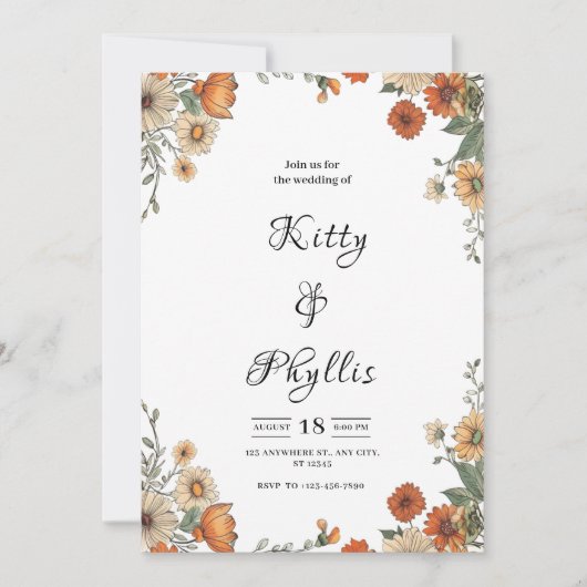 Boho Chic Floral Wedding Invitation Kaart (Voorkant)
