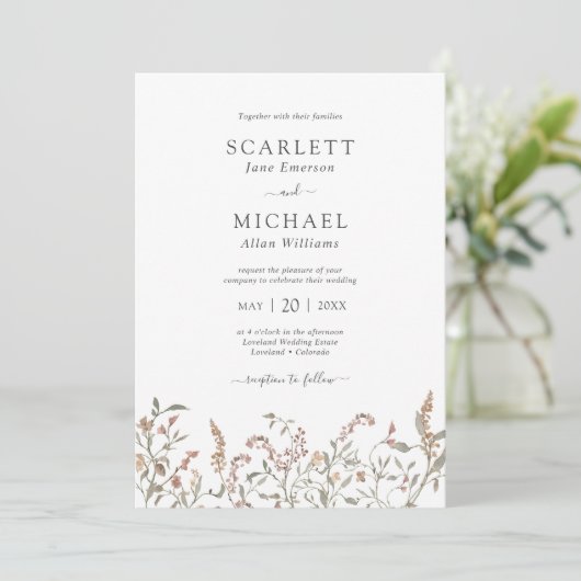 Boho Chic Floral Wedding Invitation Kaart (Staand voorkant)