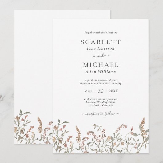 Boho Chic Floral Wedding Invitation Kaart (Voorkant / Achterkant)