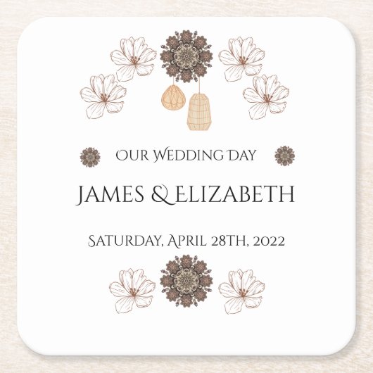 Boho Chic Floral Wedding Kartonnen Onderzetters (Voorkant)