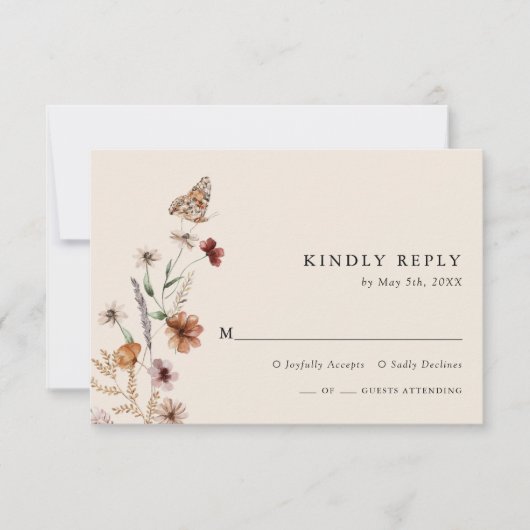 Boho Chic Floral Wedding RSVP Kaartje (Voorkant)