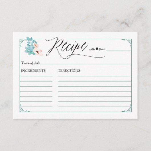 Boho Chic Floral Wedding Shower Recipe Kaarten (Voorkant)