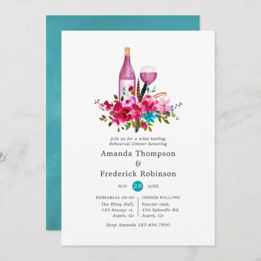 Boho Chic Floral Wine Tasting repetitie diner Kaart (Voorkant / Achterkant)