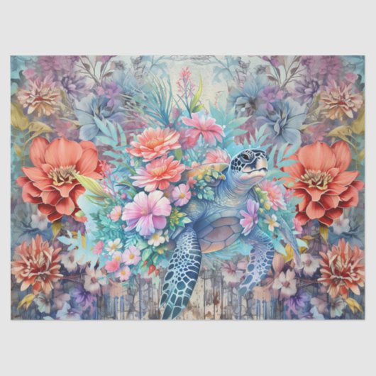 Boho Chic Floral Zee Schildpad Decoupage Tissue Pa Tissuepapier (Voorkant)