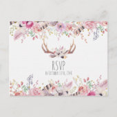 Boho Chic Flowers Deer Antlers Rustieke bruiloft R Uitnodiging Briefkaart (Voorkant)