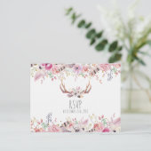 Boho Chic Flowers Deer Antlers Rustieke bruiloft R Uitnodiging Briefkaart (Staand voorkant)