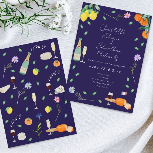 Boho Chic Franse Wijn en Kaas Verlovingspartij Kaart