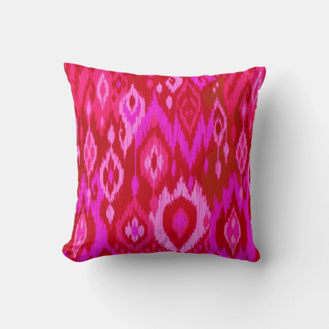 Boho Chic fuchsia orchidee roze Ikat Tribale Tapij Kussen (Voorkant)