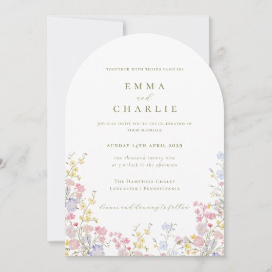 Boho Chic Garden Wildflowers Spring Summer Wedding Kaart (Voorkant)