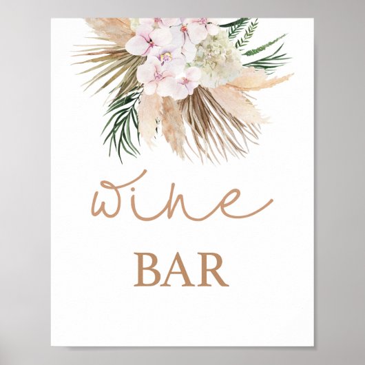Boho chic gedroogde palmen wijnbar bord poster (Voorkant)