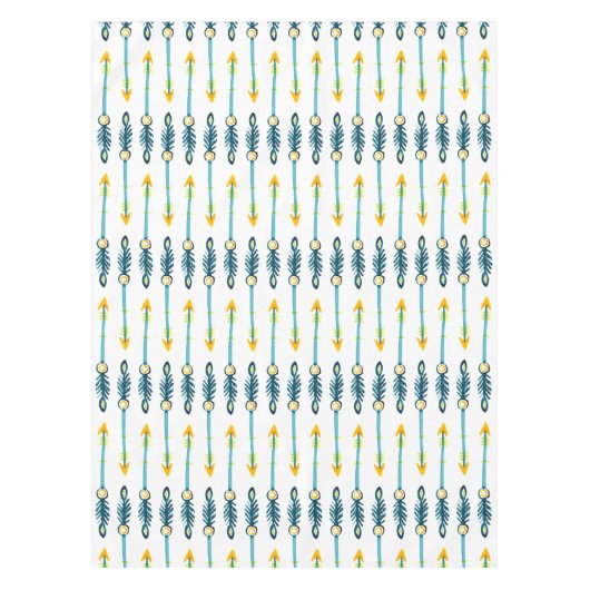 Boho Chic Geel Blauw Pijlen Tafeldeksel Tafelkleed (Voorkant)