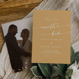 Boho chic geel goudsbloem foto Spaans bruiloft Kaart