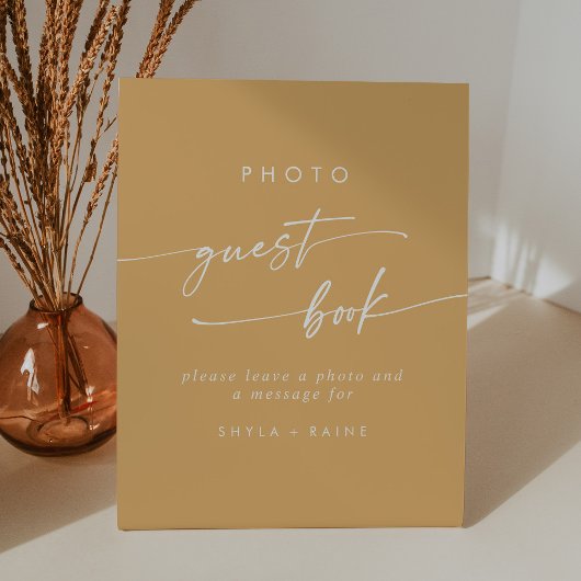 Boho Chic Geel Marigold Foto Gastboek Trouwen Reclamebord Met Voetstuk