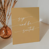 Boho Chic Geel Marigold Sip Be Seated Wedding Reclamebord Met Voetstuk