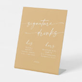 Boho Chic Geel Marigold Trouwhandtekening Drinken Reclamebord Met Voetstuk (Voorkant)