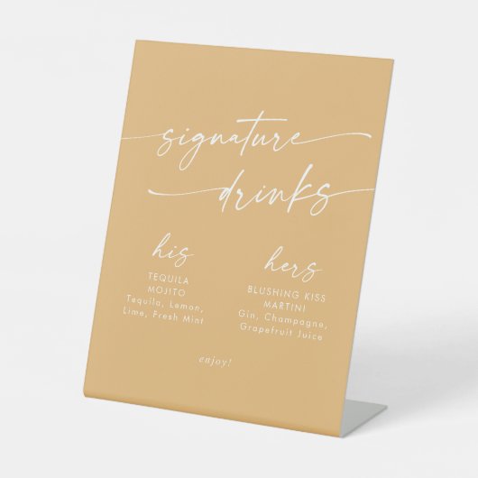 Boho Chic Geel Marigold Trouwhandtekening Drinken Reclamebord Met Voetstuk (Voorkant)