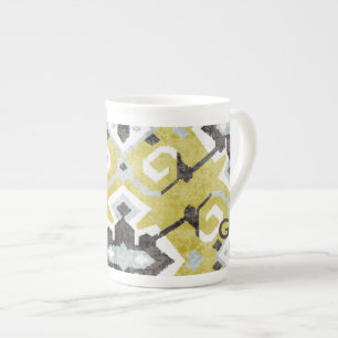 Boho chic gele ikat stam patronen monogram porselein kop