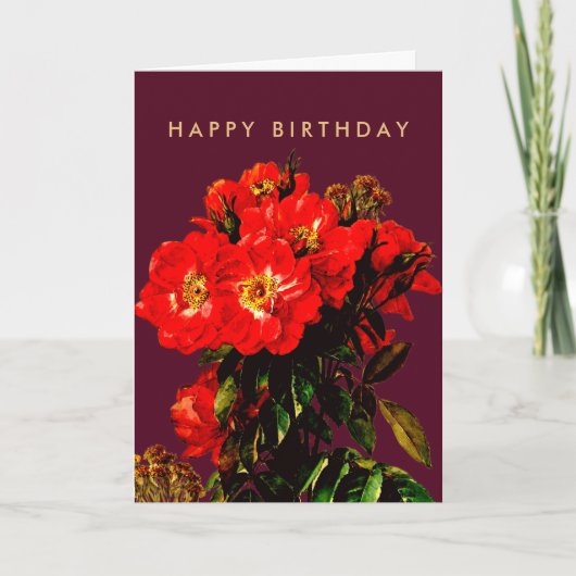 Boho Chic Gelukkige Verjaardag Rode Rozen Bourgond Kaart (Voorkant)