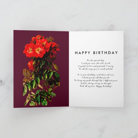 Boho Chic Gelukkige Verjaardag Rode Rozen Bourgond Kaart (Binnen)