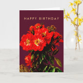 Boho Chic Gelukkige Verjaardag Rode Rozen Bourgond Kaart (Gele Bloem)